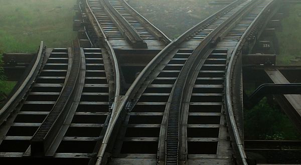 A two track transfer table used as a switch at Mount Washington Cog Railway