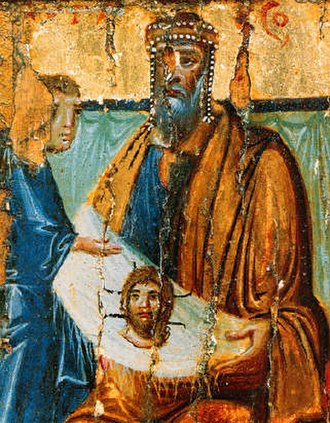 10th-century icon of the Image of Edessa, with King Abgar V of the legend shown as Emperor Constantine VII who brought the image to Constantinople in 