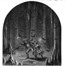 Tom and Becky lost in the caves. Illustration from the 1876 edition by artist True Williams. Adventures of Tom Sawyer-pg248.png