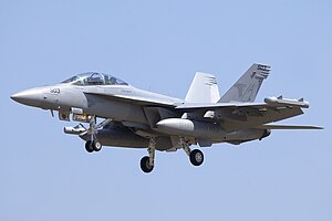 An EA-18G Growler of the Electronic Attack Squadron 141 (United States Navy) in Lisbon (5815010398).jpg