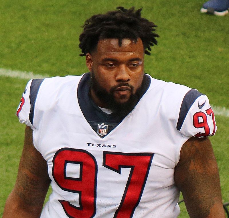 Chicago Bears defensive linemen Angelo Blackson looks on during the News  Photo - Getty Images