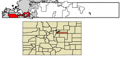Lage der Stadt Centennial im Arapahoe County, Colorado.