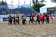 Deutsch: Beachhandball Europameisterschaften 2019 (Beach handball Euro); Tag 5: 6. Juli 2019 – Frauen, Platzierungsspiel für die Ränge 9–12, Deutschland-Polen 2:1 (22:23, 19:16, 7:6) English: Beach handball Euro; Day 5: 6 July 2019 – Placement Match/Cross Match for rank 9–12 Women – Germany-Poland 2:1 (22:23, 19:16, 7:6)