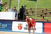 Deutsch: Beachhandball Europameisterschaften 2019 (Beach handball Euro); Tag 6: 7. Juli 2019 – Platzierungsspiele Rang 13-16 Männer, Rumänien-Serbien 2:0 (21:18, 22:20) English: Beach handball Euro; Day 6: 7 July 2019 – Placement Match 13–16 Men – Romania-Serbia 2:0 (21:18, 22:20)