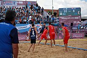 Deutsch: Beachhandball bei den Olympischen Jugendspielen 2018; Tag 7, 13. Oktober 2018; Jungen, Spiel um Platz Drei– Argentinien-Kroatien 2:0 English: Beach handball at the 2018 Summer Youth Olympics at 13 October 2018 – Boys Bronze Medal Match – Argentina-Croatia 2:0