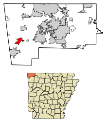 Benton County Arkansas beépített és be nem épített területek Gentry Highlighted 0526290.svg