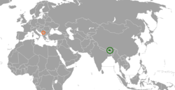 Kaart met locaties van Bhutan en Kosovo