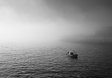 Boat on the Santo Amaro cove, A Coruña, Galicia, Spain