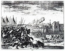 The Ottoman army battling the Habsburgs in present-day Slovenia during the Great Turkish War Boj s Turki-Valvasor.jpg