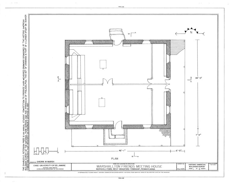 File:Bradford Friends Meeting House, Northbrook Road, West Bradford Township, Marshallton, Chester County, PA HABS PA,15-MARSH,3- (sheet 1 of 9).tif