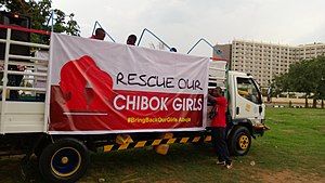 Picture of a truck decorated to promote awareness of #BringBackOurGirls