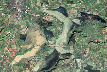 Satellite image showing the extent of flooding on 19 February 2014
