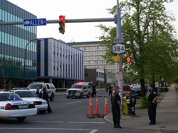 NY 384 at Allen Street, during an incident with the Buffalo Police