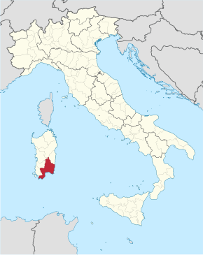 Provincie Cagliari na mapě Itálie