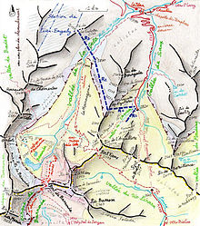 Géla ve Saux vadilerinin haritası
