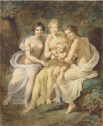Charles-Etienne Le Guay - The Three Graces holding Cupid drawing a bow