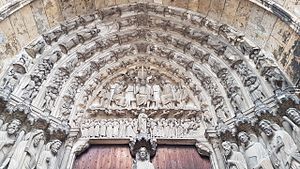 Archivolts on the South Portal of the Cathedral of Our Lady of Chartres, Chartres, France. Chartres - south portal - central bay - tympan.jpg