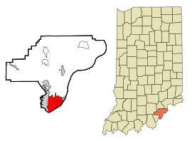 Clark County Indiana Incorporated and Unincorporated areas Jeffersonville Highlighted.svg