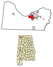 Colbert County Alabama Incorporated and Unincorporated areas Tuscumbia Highlighted 0177280.svg