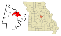 左: コール郡におけるジェファーソンシティの位置 右: ミズーリ州内におけるコール郡の位置の位置図