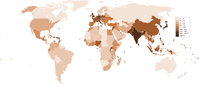 Густота населення планети за країною, 2006 рік (англ.)