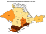 Krimintataarien osuus asukkaista alueittain vuonna 1926.