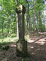 English park with park castles and monuments, path pillar