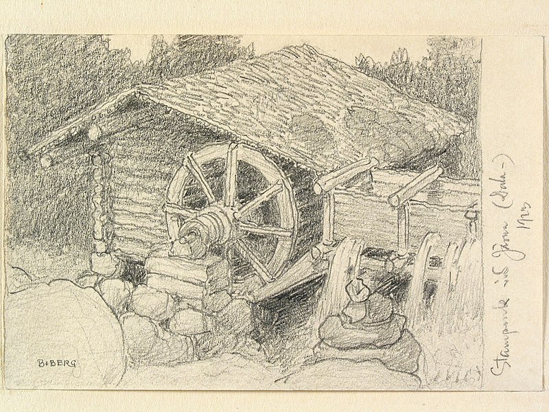 File:Dalarna, Järna sn., Dala-Järna. Stampkvarn. Teckning av Ferdinand Boberg - Nordiska museet - NMA.0088091.jpg