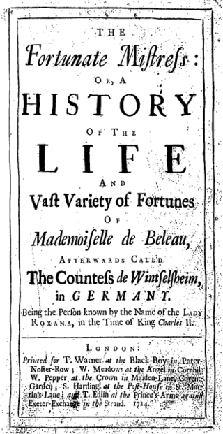 <i>Roxana: The Fortunate Mistress</i> Novel by Daniel Defoe published in 1724