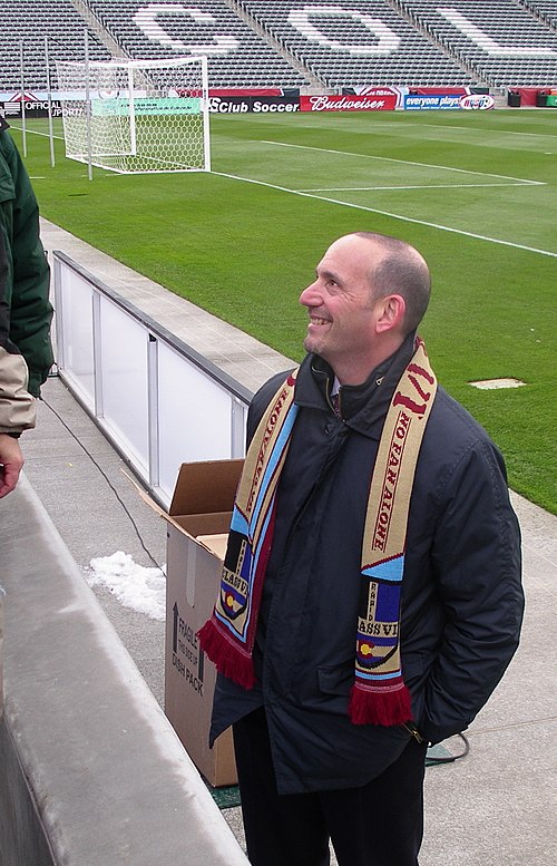 Garber speaking to fans prior to the opening match of the 2007 MLS season