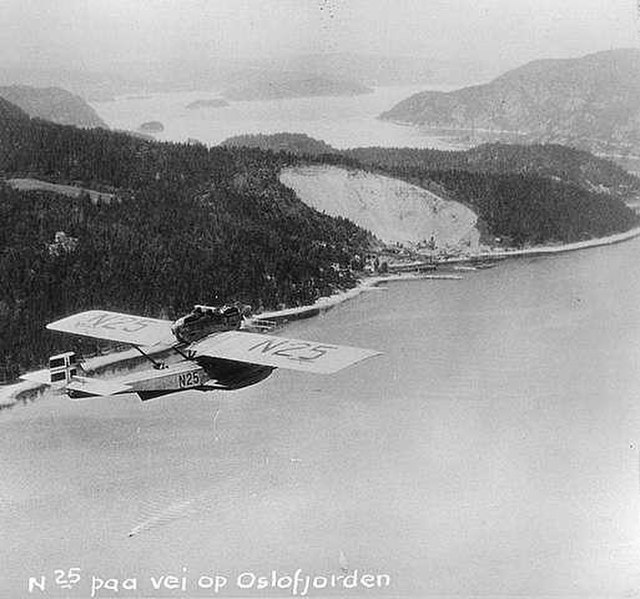 Amundsen's Dornier Do J flying over the Oslofjord, 1925