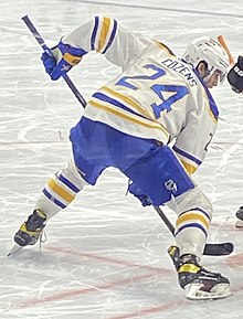 Cozens with the Buffalo Sabres in 2022 Dylan Cozens April 17 2022 (cropped).jpg