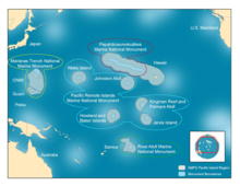 The previous (2011) boundaries of the Pacific Remote Islands Marine National Monument are outlined in light blue. Eez monument 4 6 2011.png