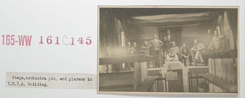 File:Enemy Activities - Internment Camps - Fort Douglas, Utah - Stage, orchestra pit, and players in Y.M.C.A. building - NARA - 31479041.jpg