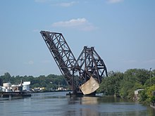 The NX Bridge over the Passaic River in New Jersey where the climax was filmed. Erie-Lackawanna bascule E Newark jeh.jpg