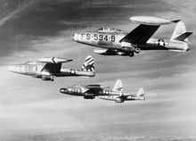 474th F-84G 4-Ship With 430th plane in lead F-84Es 474 FBW Korea Oct 1952.jpeg