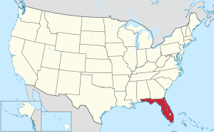 Kort over USA med Florida fremhævet