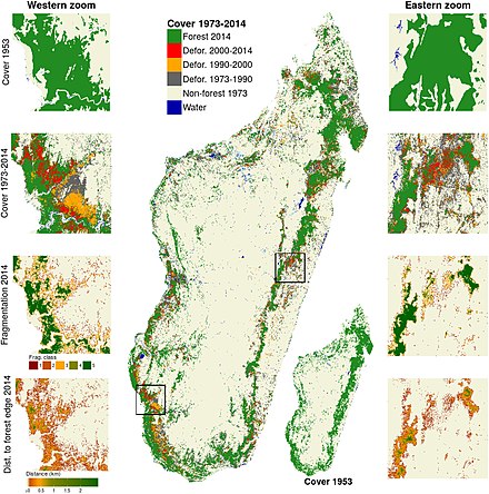 Forest cover change on six decades from 1953 to 2014 Forest cover change on six decades from 1953 to 2014 in Madagascar.jpg