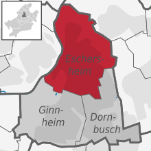 Kort, der lokaliserer distriktet (i rødt) i bydelen (i mørkegrå) og resten af ​​byen (i lysegrå)