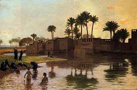 478 Medinet El-Fayoum (Fellah women in the bath) label QS:Len,"Medinet El-Fayoum (Fellah women in the bath)" label QS:Lfr,"Médinet El-Fayoum (Femmes fellah au bain)" 1893