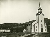 Gildeskål kirke tre, nygotisk, langplan (1881) foto (1890) Thomhav /Riksantikvaren