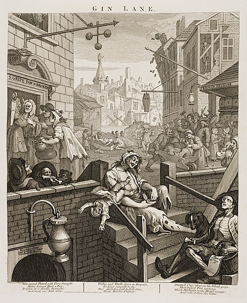 Bellman's artistry in the songs of Fredman's Epistles has been compared with William Hogarth's work as a painter, as here in Gin Lane, 1751.