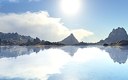 A highly reflective lake, showing off the possibility for photorealistic renders in Terragen Classic Glassy.jpg