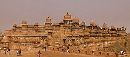 The "Man Mandir" palace built by Tomaras of Gwalior ruler Man Singh Tomar (reigned 1486-1516 CE), at Gwalior Fort. Gwalior 1.JPG