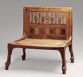 Chair of Hatnefer; 1492–1473 BC; boxwood, cypress, ebony & linen cord; height: 53 cm; Metropolitan Museum of Art