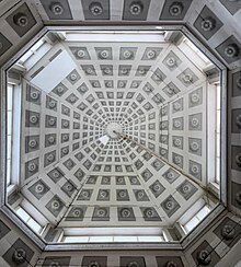 The ceiling of the 1824 Henriette Wegner Pavilion is a painted miniature copy of the dome over the Pantheon temple in Rome Henriette Wegners paviljong i Frognerparken, tak med kopi av kuppelen over Pantheon.jpg