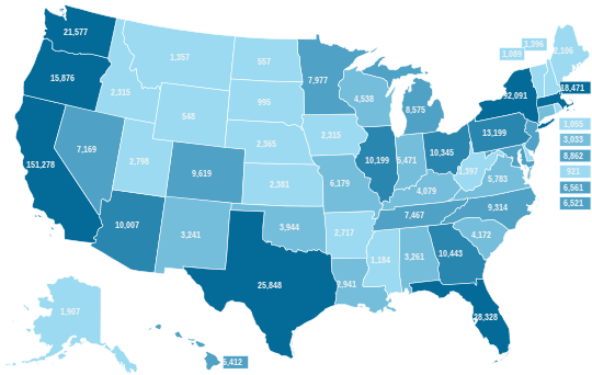 Official homeless population counts by state in 2019
