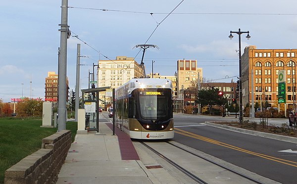 A Hop streetcar on St. Paul Avenue at Plankinton Avenue