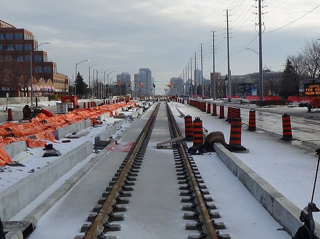 Hurontario LRT tracks under construction in 2022