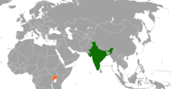 Peta yang menunjukkan lokasi dari India dan Uganda